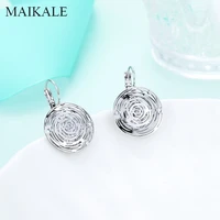 maikale new high quality vintage flower round drop earrings natural cubic zircon for women korean stud earring wholesale 2021