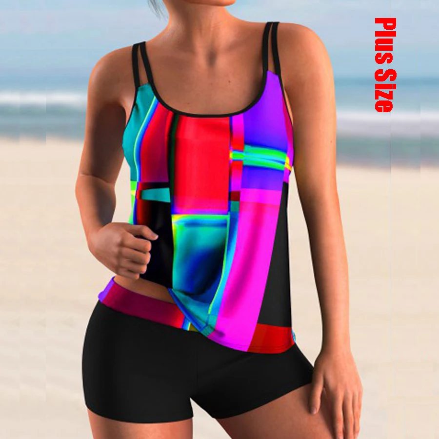 

2022 New S-5XL Print Tankini Swimsuits Swimwear Women Swimsuit Female Two Pieces Bathing Suit Beachwear