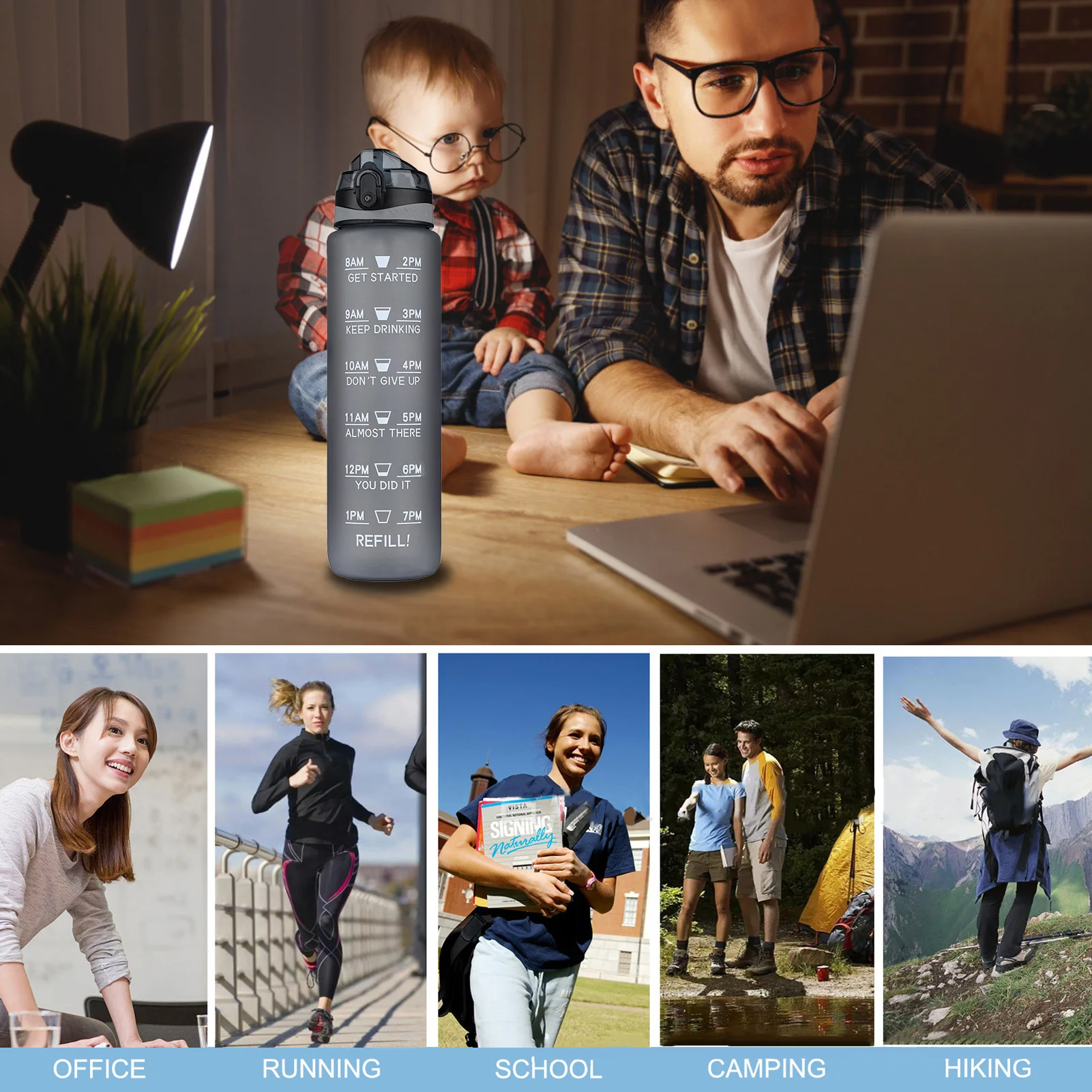 

Water Bottle Portable Student Cup Summer Customized New Outdoor Sport Camping Creative Cup Bottle With Time Marker Leakproof