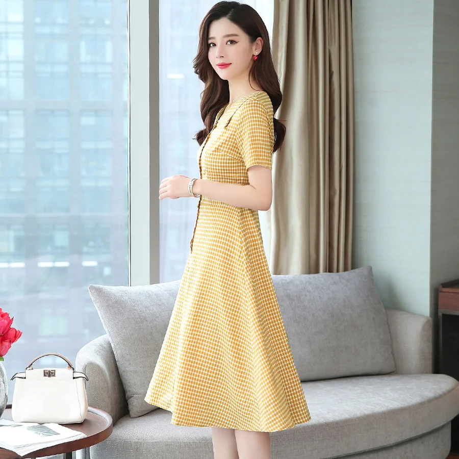 2021 Новый размера плюс шик желтые миди платья летнее платье в Корейском стиле