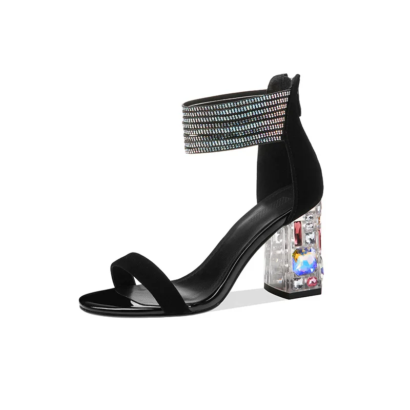 

2020 new back zipper Rhinestone sandals crystal high heeled women's shoes