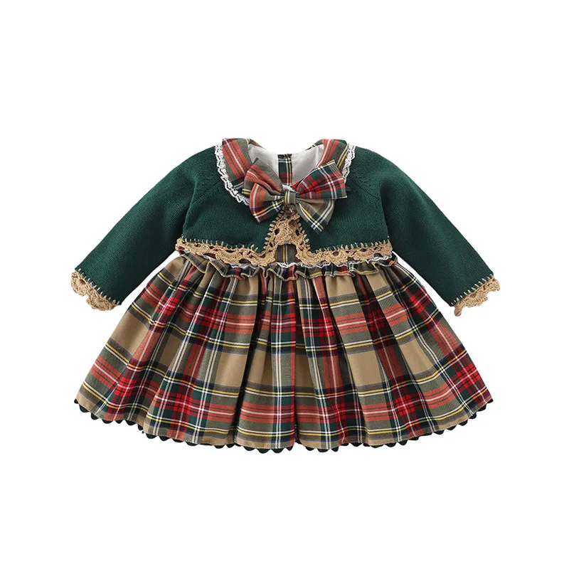 

The new baby girls dress dress of spring knitting coat grid doll dress a substituting E21139 restoring ancient ways