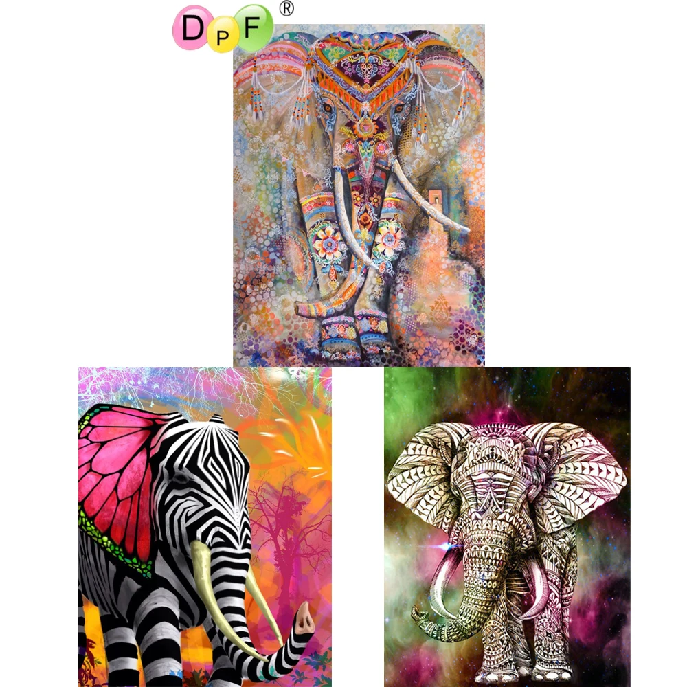 DPF 5D алмазная живопись сделай сам полноразмерная/круглая вышивка Цветные Слоны