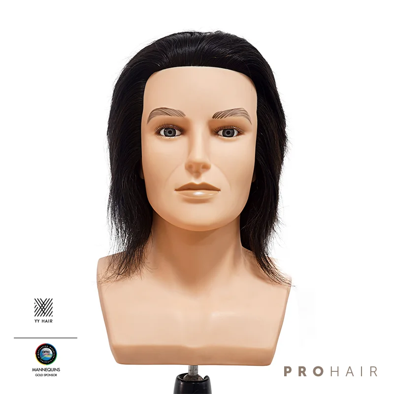 Mannequin-Head with shoulder 7CM 100% Human Black Hair Head Mannequin Training Head Wig Head Doll for Styling