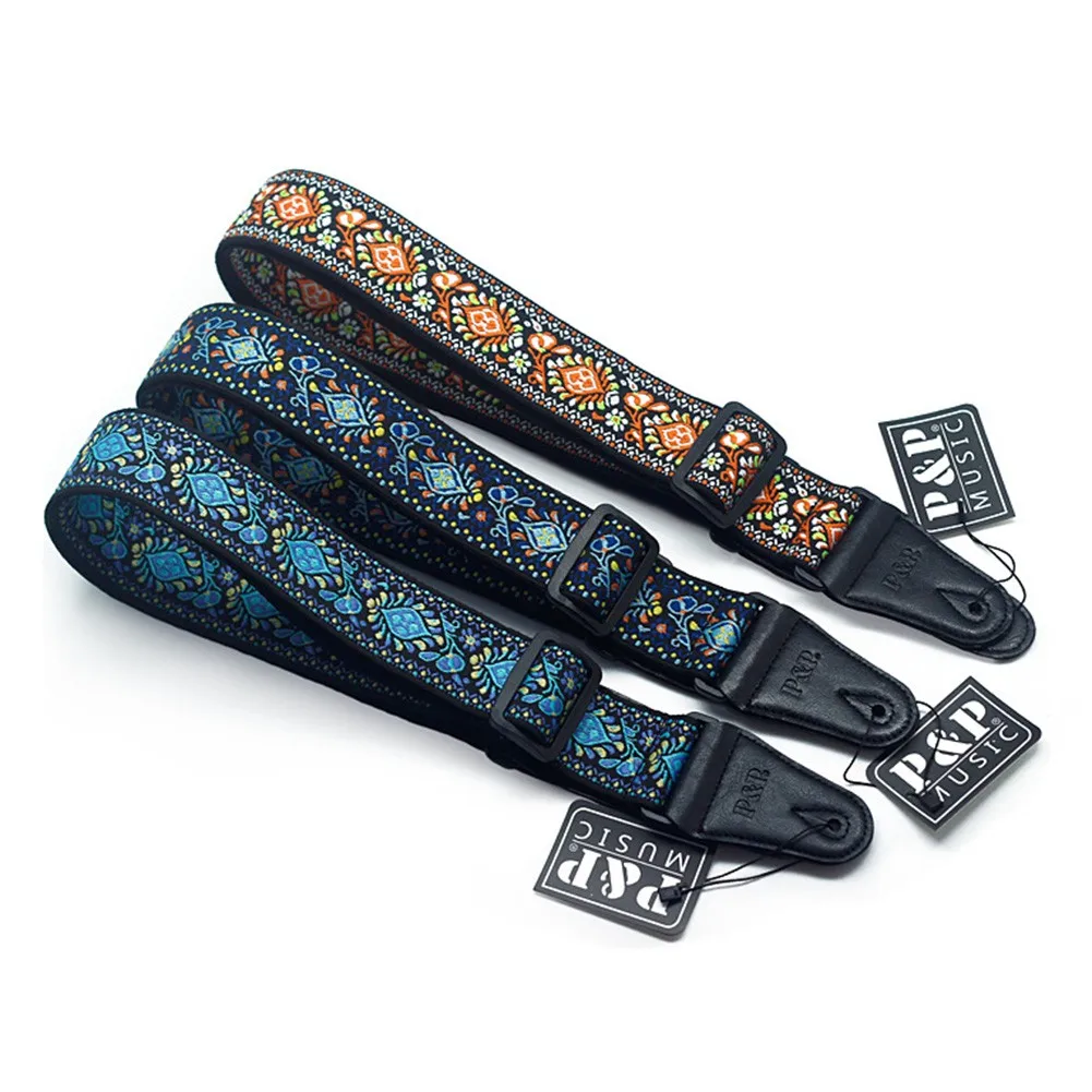 

Embroidered Guitar Strap National Style Shoulder Belt Ribbon Instrument Electric Guitar Parts 2021 New