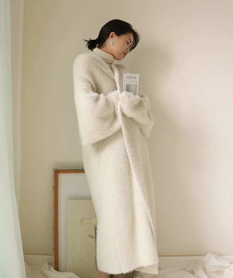 

2020 Winter Fashion Ladies Loose Long Faux Mink Fur Cardigans Warmth Plus Sweaters Cloths Casual Korean New Open Stitch Sweater