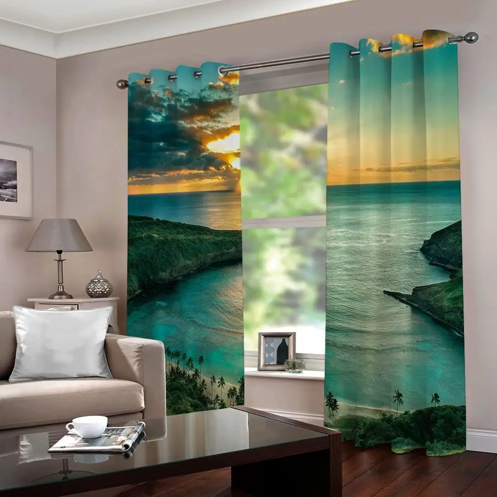 

Custom any size blue curtains beautiful scenery lake curtain Window Blackout Luxury 3D Curtains set For Bed room Living room