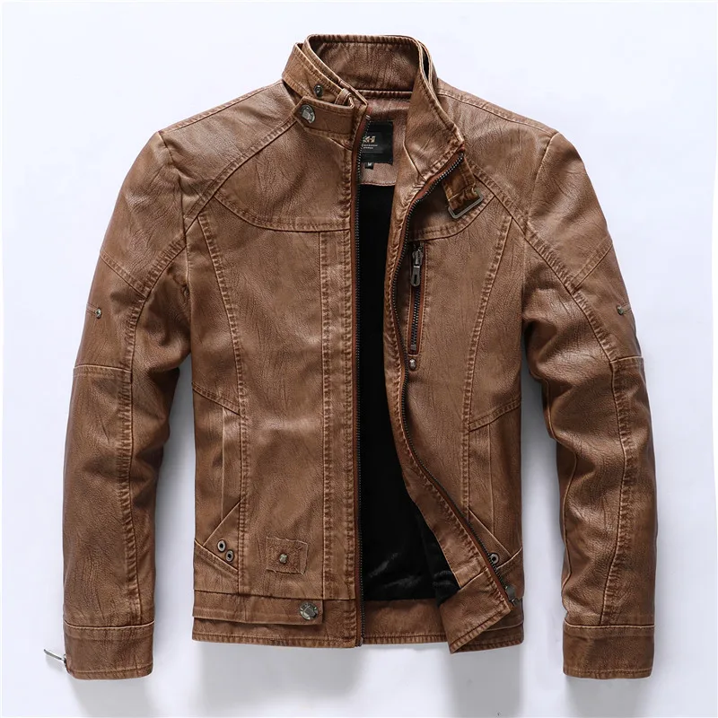 Новая Осенняя кожаная мужская куртка в стиле ретро модная городская с воротником