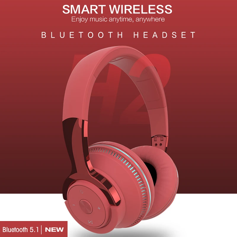 

HiFi Wireless Headset Bluetooth LED Foldable Headset Supports TF Card/FM Radio/AUX Stereo Headset with Deep Bass with Microphone