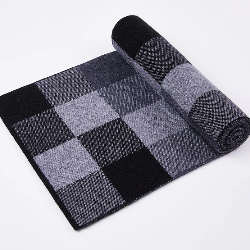 Men Winter Scarf Square Plaid Black Gray Wool Scarf Men Warm Cashmere Fashion High-quality Scarf Husband Gift Middle-aged Scarfs