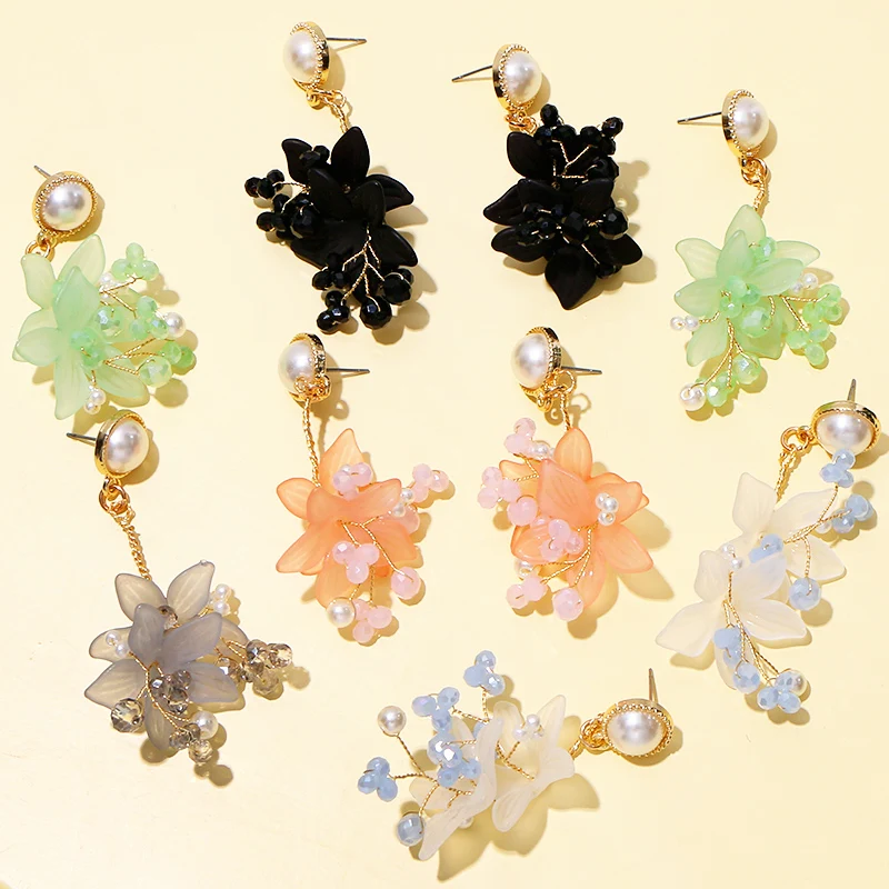 Богемные акриловые серьги с металлическим жемчугом Коми стразы лепестки цветов