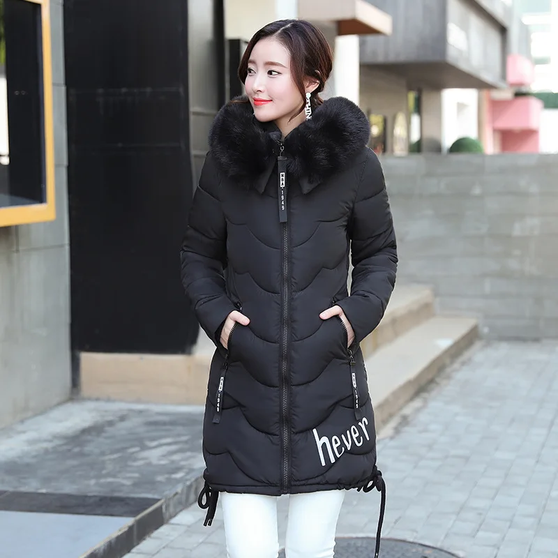 Fdfklak Korean Down Cotton Female Mid-Length Thick Large Fur Collar Warm Winter Coat Women Elegant 3XL Fashion Oversized Jacket enlarge