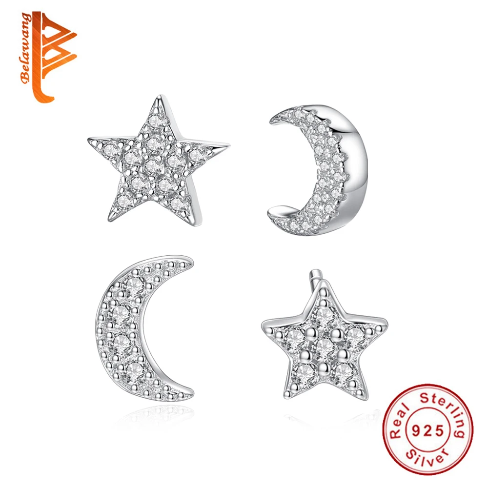 

Classic Cubic Zirconia Moon Star Stud Earrings Wedding 925 Sterling Silver Earrings for Women Girls Brincos Bijoux Jewelry Gift