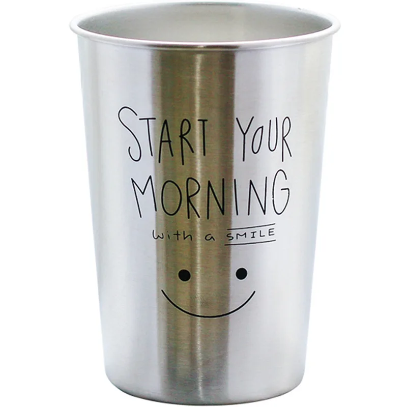 

Korean style simple and lovely smile stainless steel water cup retro industrial style cup cold drink juice coffee cup