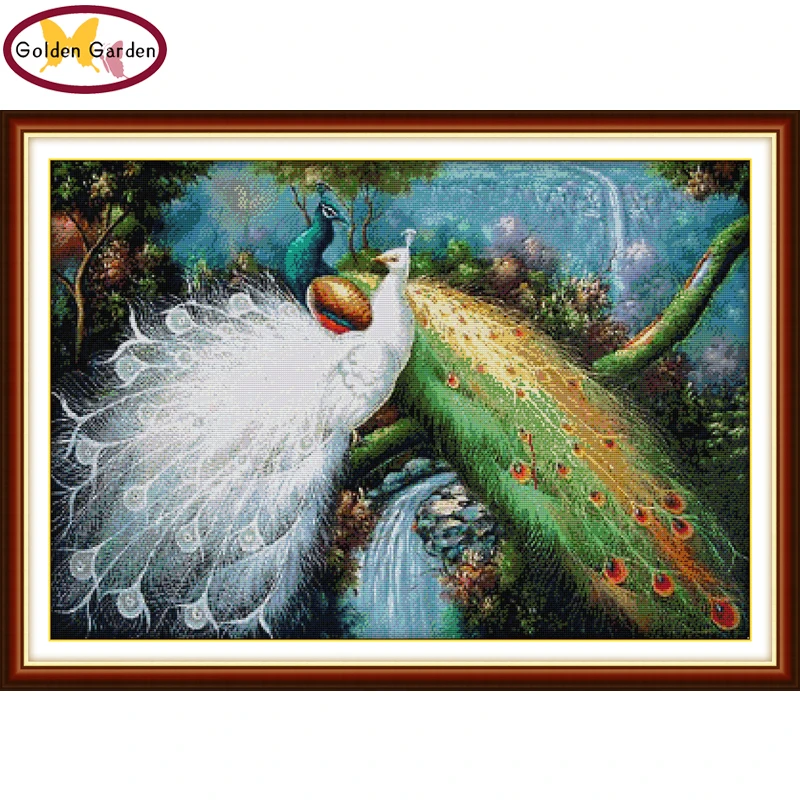 

GG павлинов в зеленом лесу стиль животных ремесло вышивки крестом диаграммы Счетный штампованный китайский набор крестиков для украшения дома