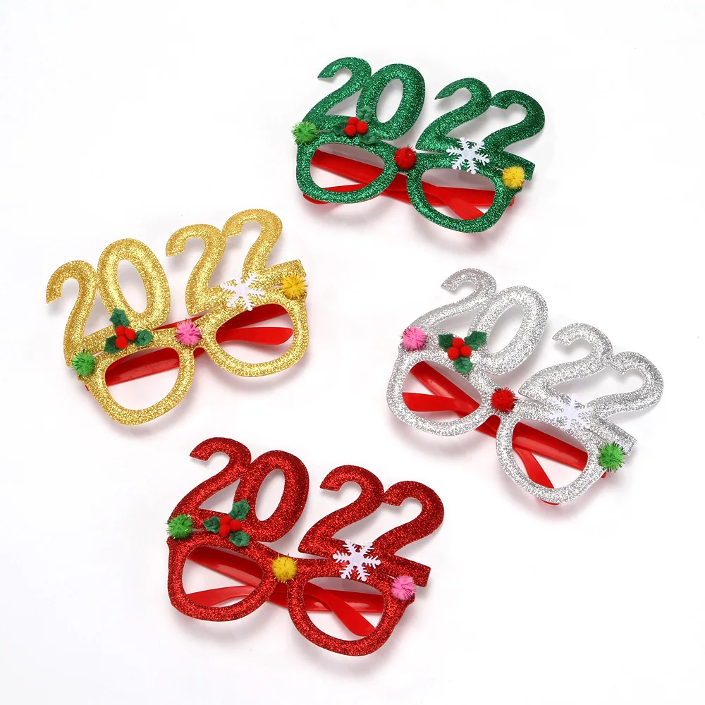 

New Year 2022 Glasses Frame Photo Booth Props Merry Christmas Ornaments Navidad Gift Natale New Year Eve Xmas Party Decorations