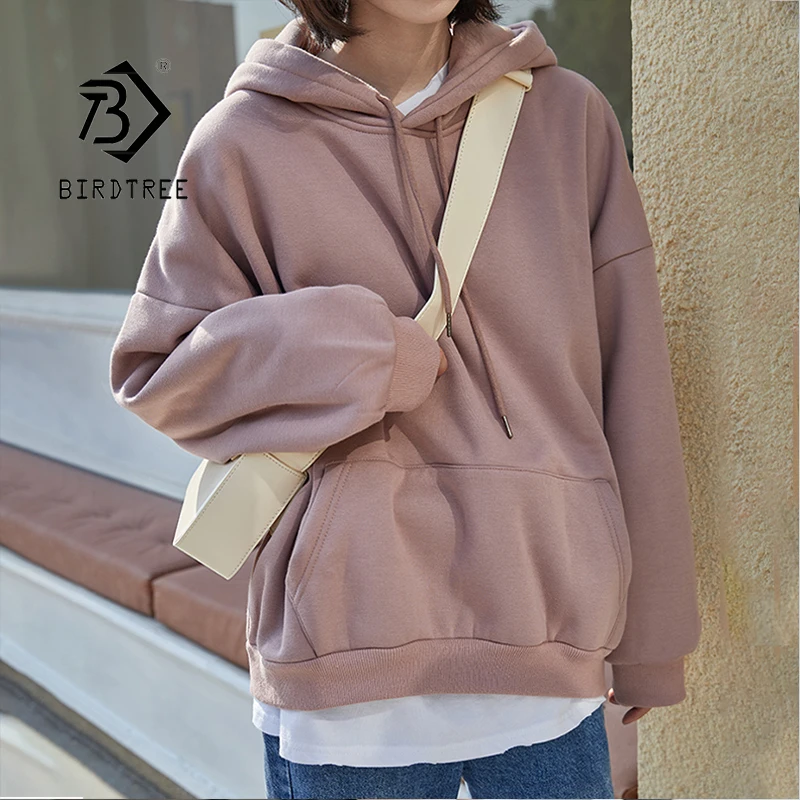 

2020 Women Winter Warm Fleece Solid Oversize Hoodies Basic Cotton Thick Hooded Pullovers Big Pockets Sweatshirts Fall Korean Top