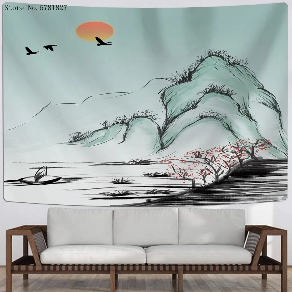 Настенный гобелен в китайском стиле с 3D рисунком настенный изображением гор воды