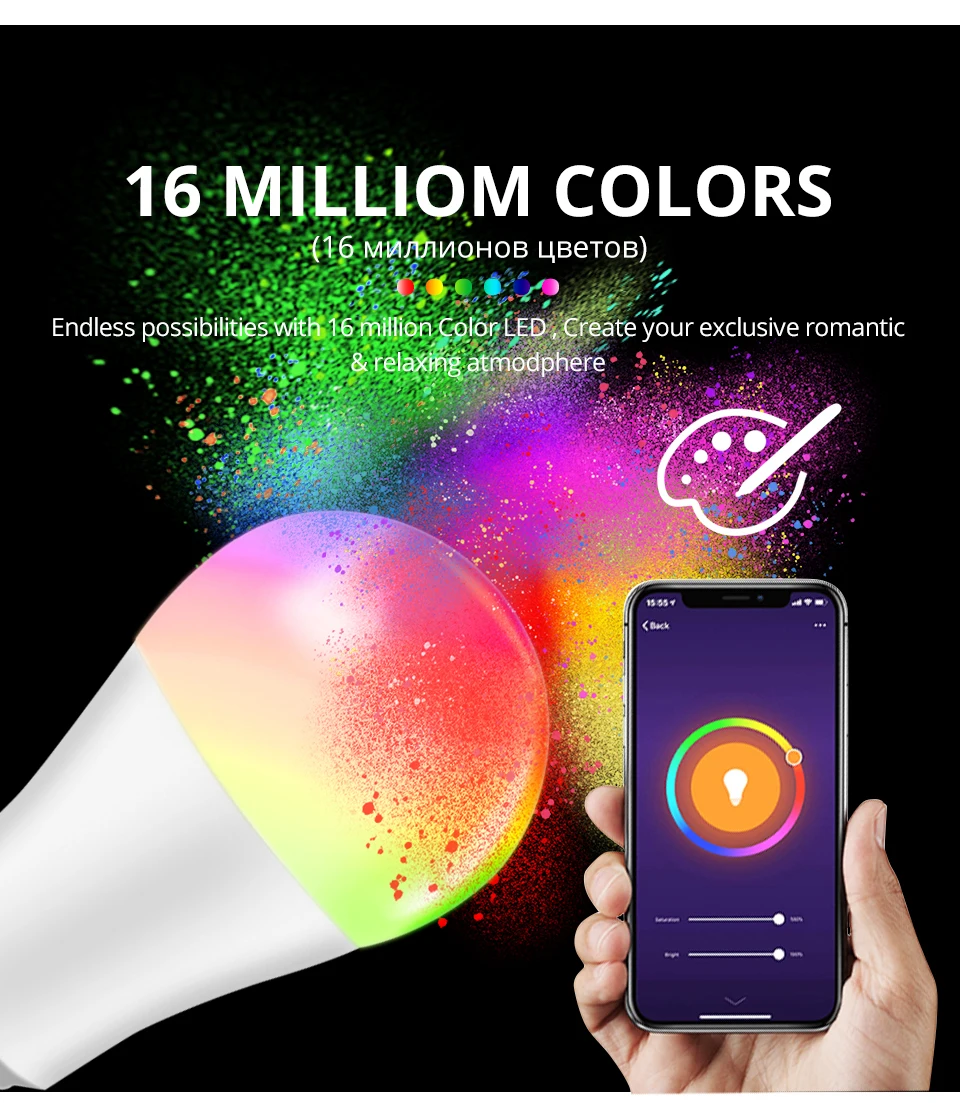 Затемняемый E27 светодиодный Bluetooth 4,0 умная лампа Wifi управление приложением RGB+ W RGB+ WW 15W AC85-265V сменный цвет