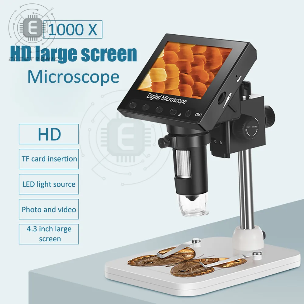 

1000X USB Electronic Microscope LCD Digital Video Microscope Camera 4.3 Inch LED Lights HD Endoscope Magnifying Camera