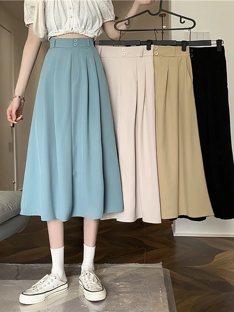 Женская трапециевидная юбка маленькая средней длины с высокой талией корейский