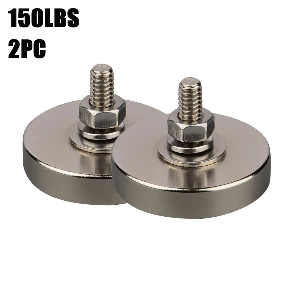 

2PC 150LBS Strong Large Neodymium Round Disc Power Fixed Magnetic Mounting Material Base 1/4''-20 Male Thread Stud D42mm Magnet