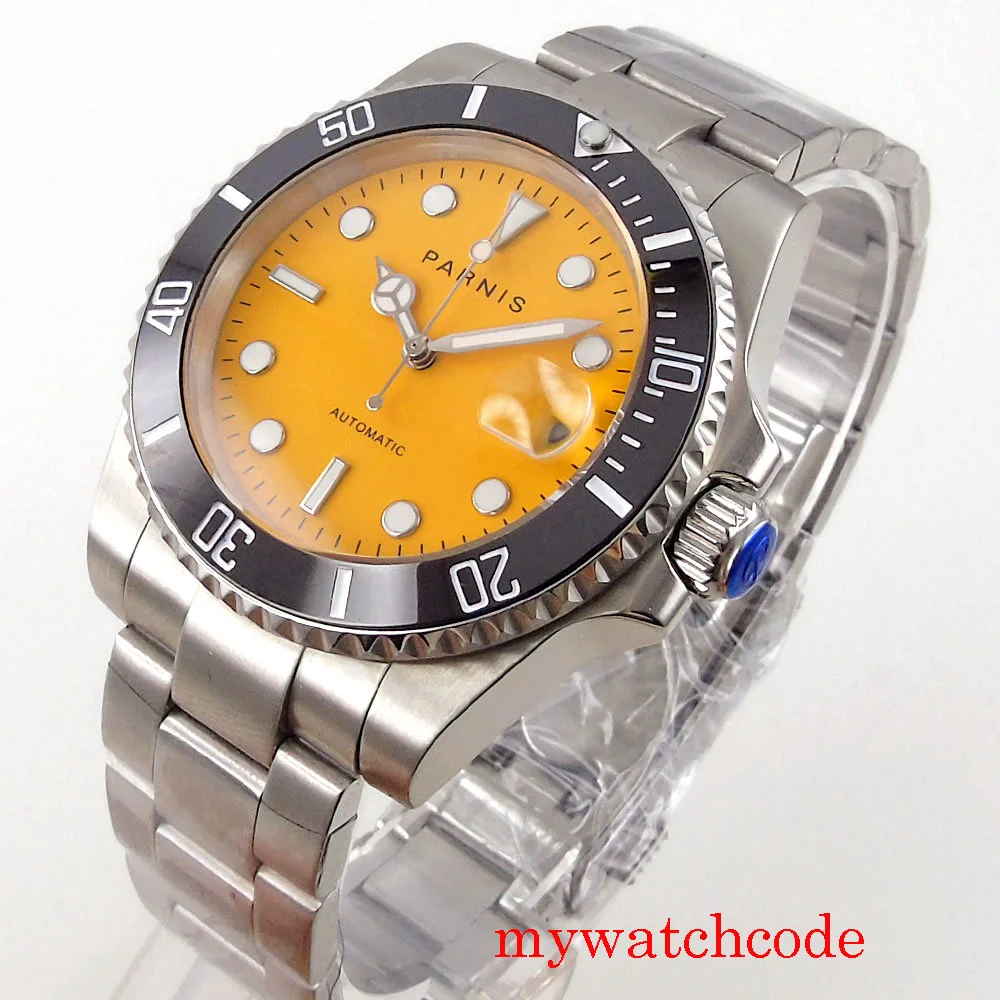 

40mm PARNIS Automatic Men Watch Sapphire Crystal Date MIYOTA 8215 Movement Ceramic Bezel Insert Oyster Bracelet