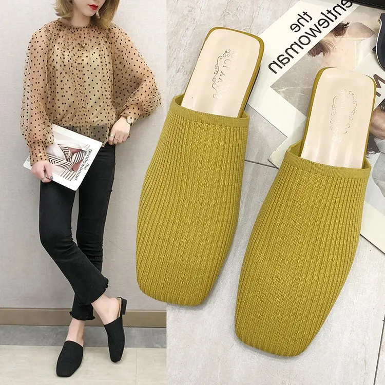 Женские шлепанцы без задника Сезон лето-осень Модные сандалии на плоской подошве