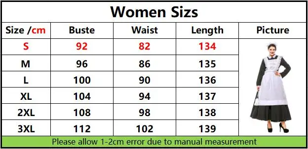 

Adult Women Halloween French Maid Long Sleeve White Apron Dress Suit Ladies Fancy Black Cosplay Outfit For Girls Large Size