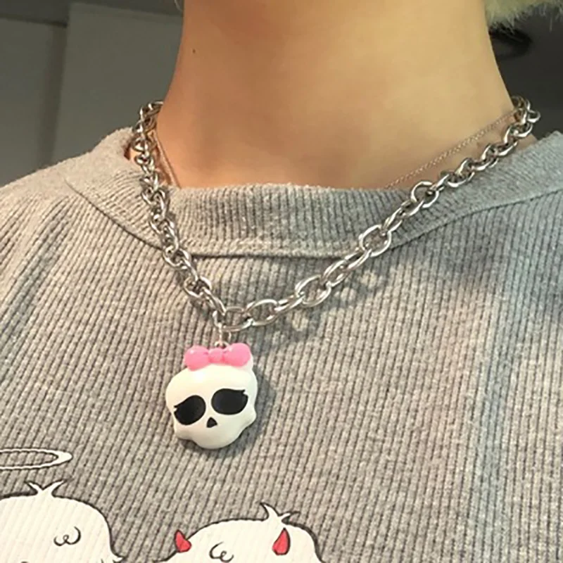 

Fashion Hip Hop Punk Skull Heart Pendant Necklace Jewelry For Men Women Party Club Gifts Skeleton Choker Chain New Arrival