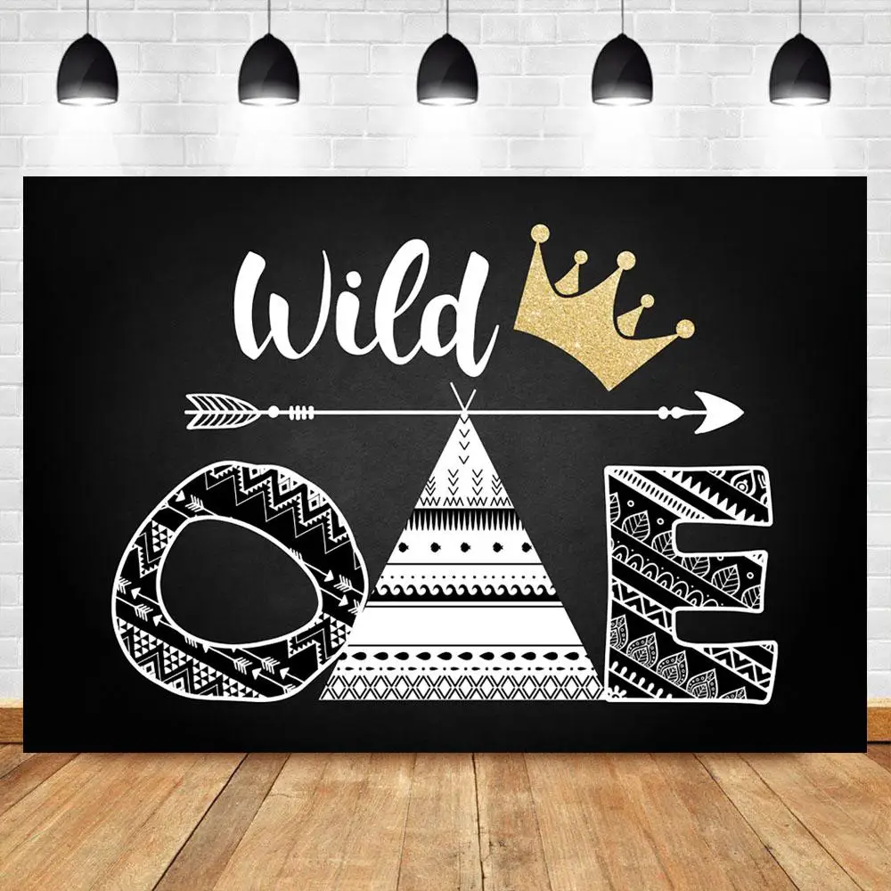 

Черно-белая тема Nitree для первого дня рождения Фотофон Золотая Корона Chirld Wild One Booth Photo Studio