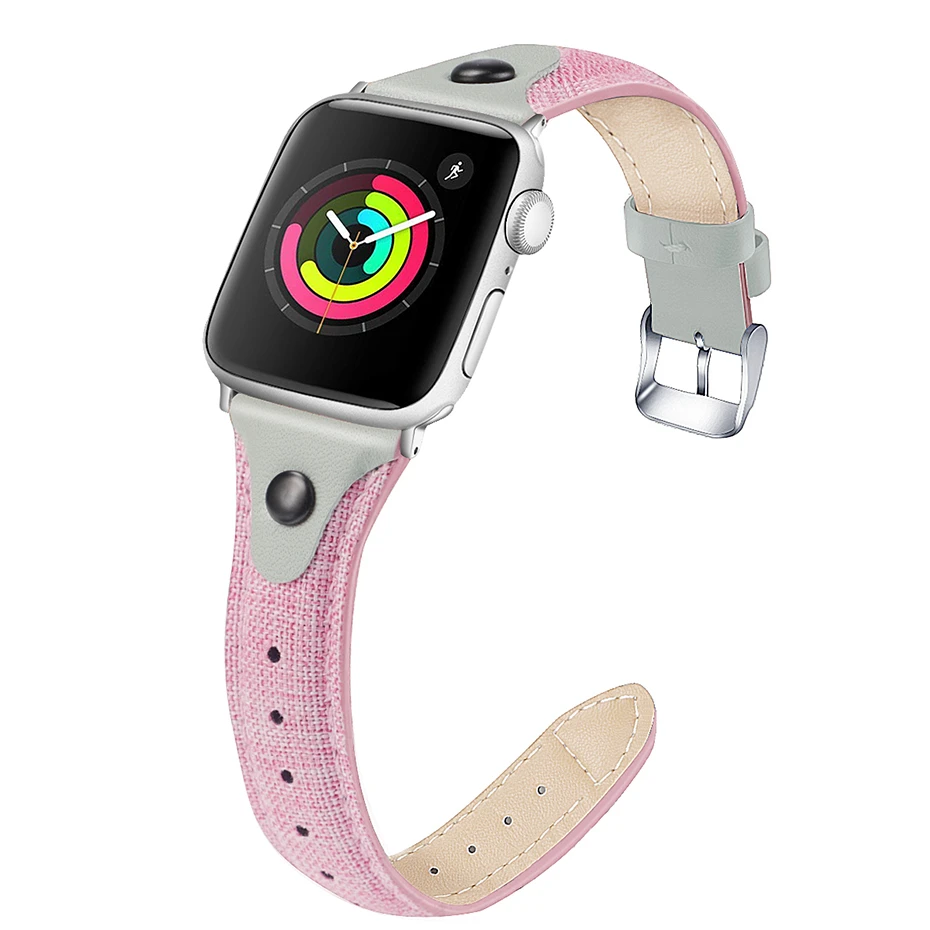 Ремешок из натуральной кожи для apple watch band 44 42 мм браслет холщовой ткани iwatch series 5 4 3