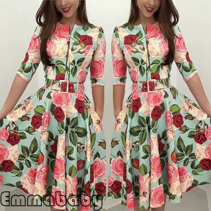 Женская Весенняя Осенняя ретро туника с длинным рукавом цветочный принт