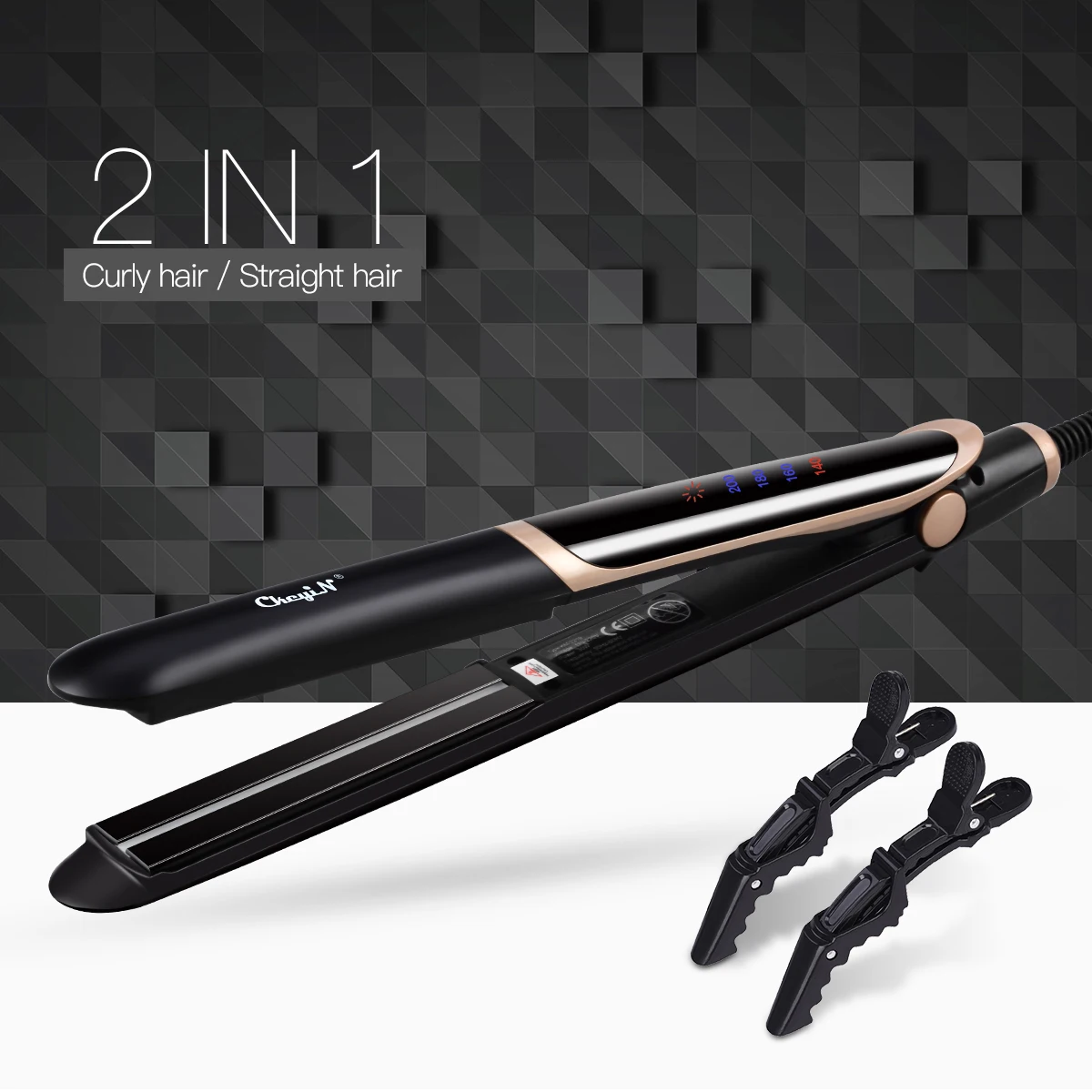 

Professional Hair Straightener Curler Hair Flat Iron Infrared Hair Straighting Curling Iron Negative Ion Corrugation LED Display
