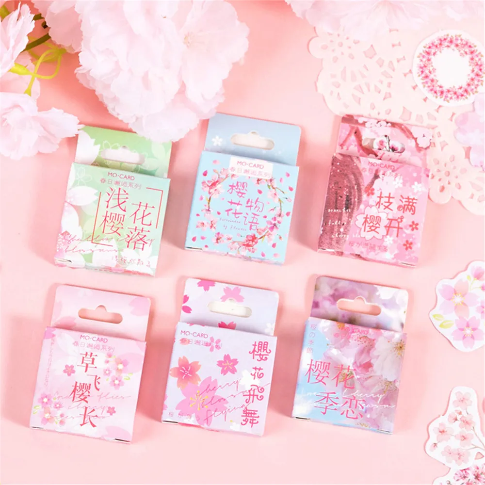 

45pcs Cute Sakura Blossom Stickers Cherry Blossom Girls Paper Stickers Kawaii Stationery DIY Scrapbooking Postcards Decorations