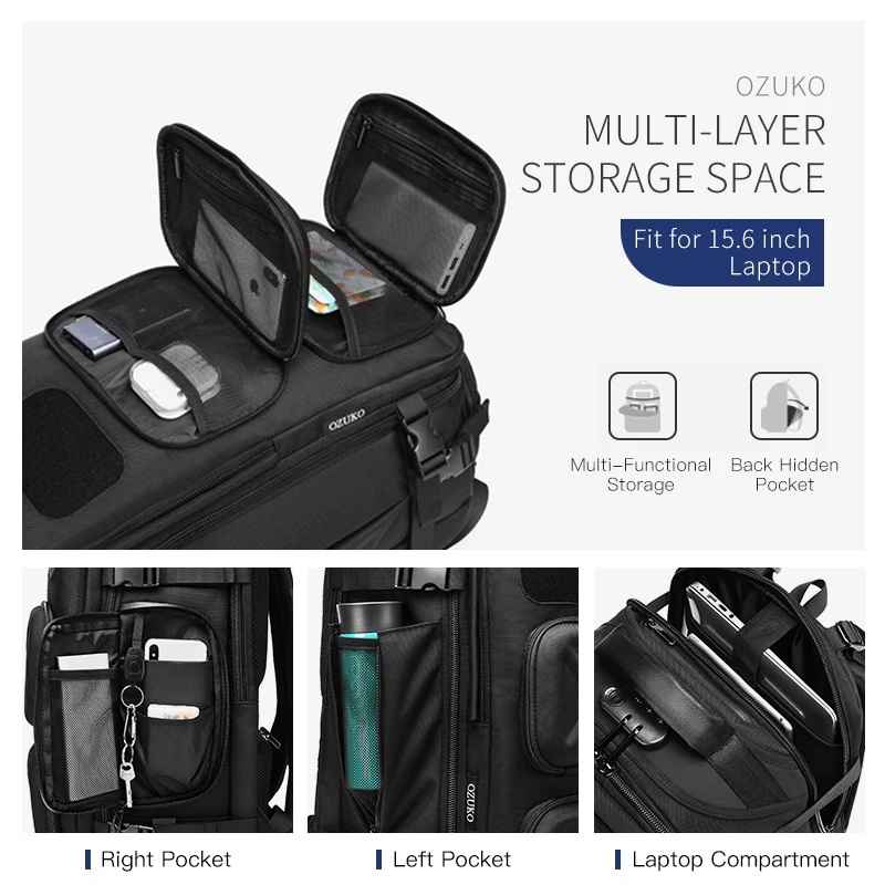 Рюкзак OZUKO мужской с usb-зарядкой и отделением для ноутбука 15 6 дюйма