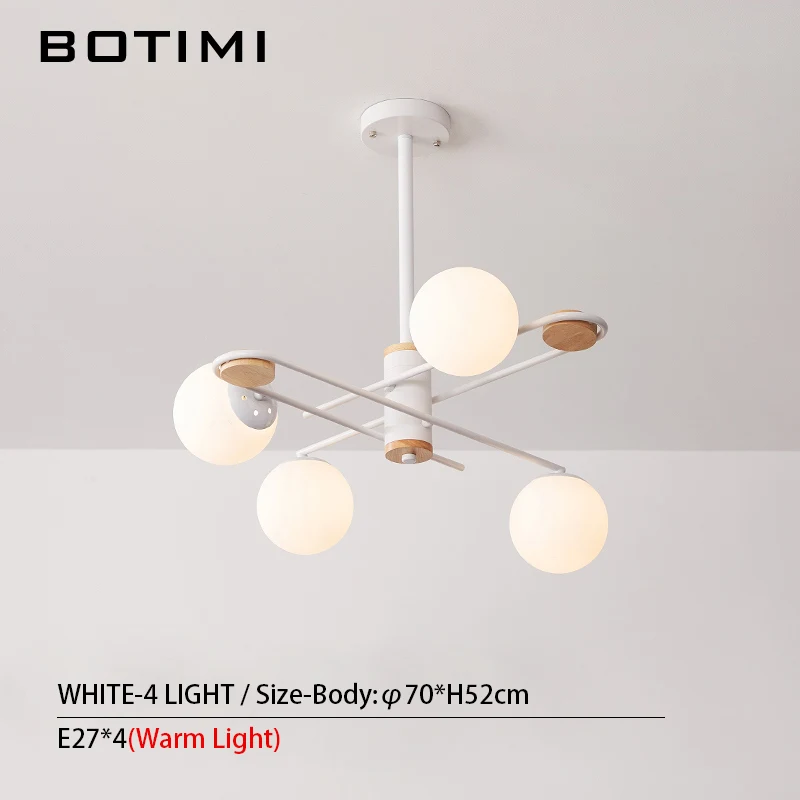 White-4 Light BOTIMI Стекло шар светодиодный Люстра для Гостиная Творческий Спальня люстры подвесной металлический обеденный светильник деревянные дома деко лампы - Цвет абажура: White-4 Light