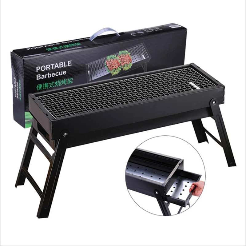 

Складной портативный гриль для барбекю, из нержавеющей стали, 60x20x33 см, уголь, уличная духовка для пикника и барбекю, подходит для 5-8p