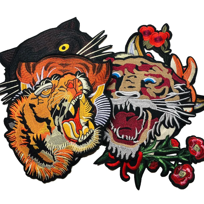 В наличии! 1 намоток Tiger с мордами животных Сердце Вышитые нашивки цветы для
