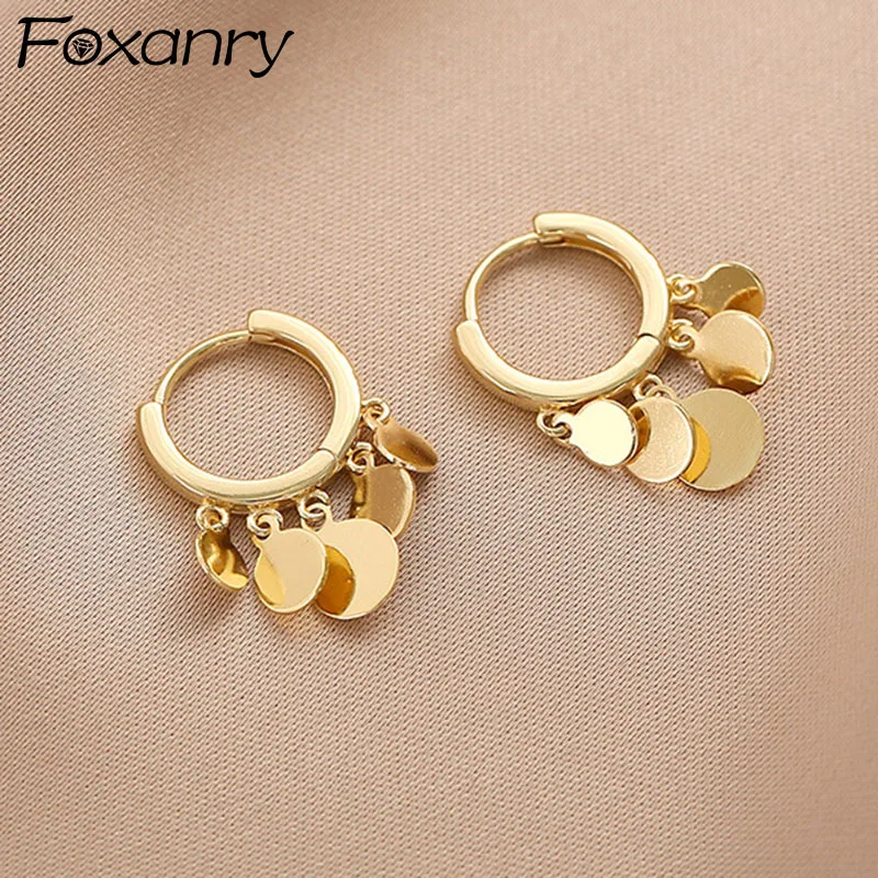 

Foxanry Prevent Allergy Silver Color Hoop Earrings for Women New Trendy Elegant Sequins Tassel Party Jewelry Ears Buckle