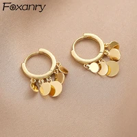 foxanry prevent allergy 925 stamp hoop earrings for women new trendy elegant sequins tassel party jewelry ears buckle