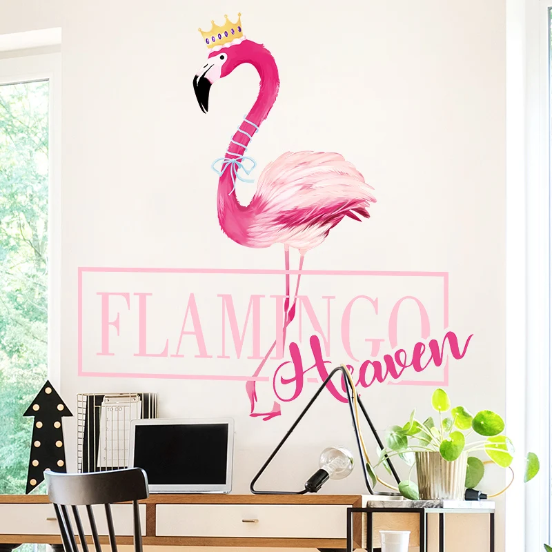 [SHIJUEHEZI] Romantic Pink Flamingo Wall Stickers for Kids Rooms Living Room House Decoration DIY Animal Decals | Дом и сад