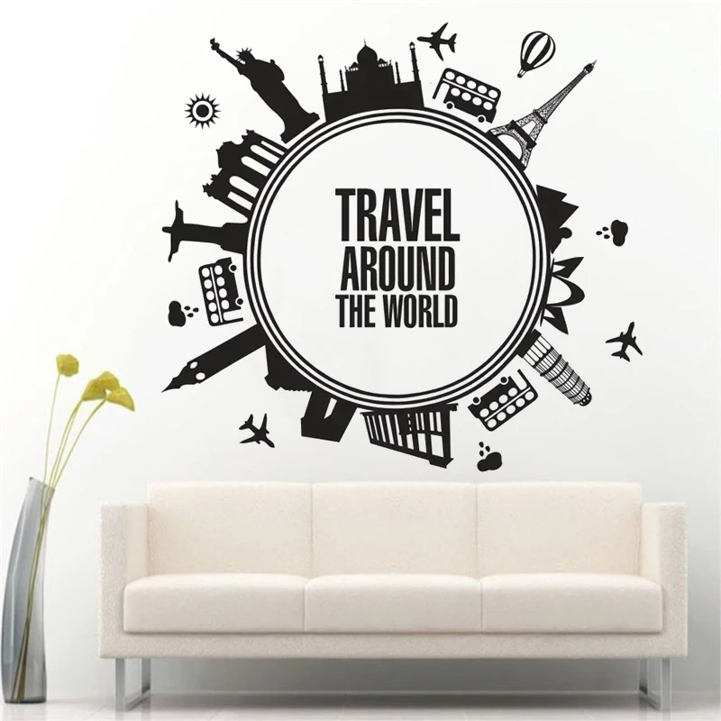 

Travel Around The World Style Wall Vinyl Decals Decoration Cities Travel Theme Sticker Unique Design Travelling Poster HY2001