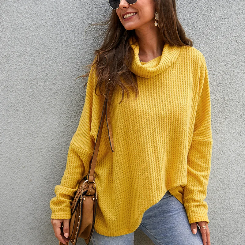 

Female Turtleneck Yellow Sweaters Long Sleeve Fashion Autumn Casual Knited Tops Loose Elegant Knitwear Sweater Basic Pullovers