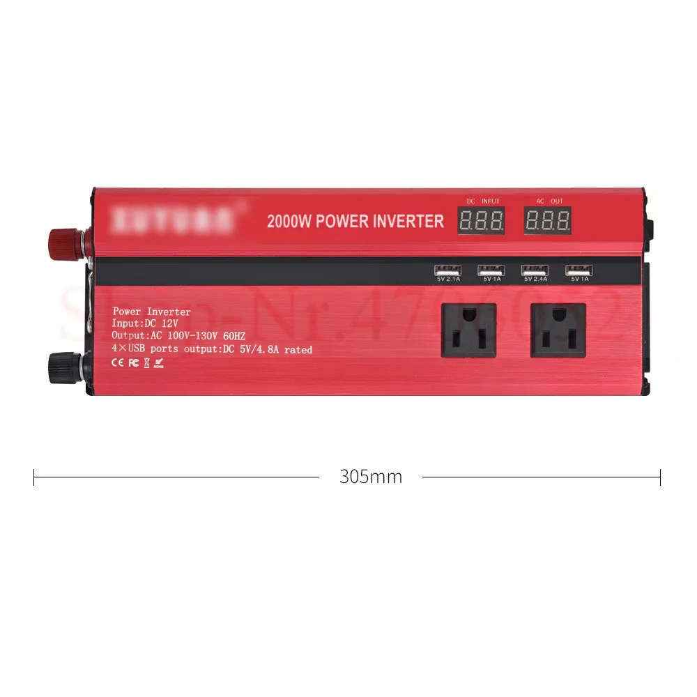 2000 Вт 4 USB светодиодный автомобильный инвертор постоянного тока 12 В/24 В к AC 110 в
