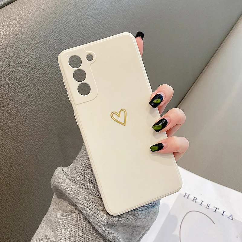 

Ultra-thin Heart-shaped Square Liquid Silicone Phone Case For Samsung Galaxy S21 S20 Plus Note 20 A51 A71 A52 A32 Luxury Cover