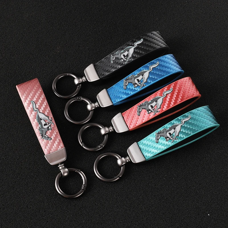 High-end sports customized carbon fiber leather keychain jewelry For Ford mustang GT 2020 2019 2018 2017 2016 SHELBY Car