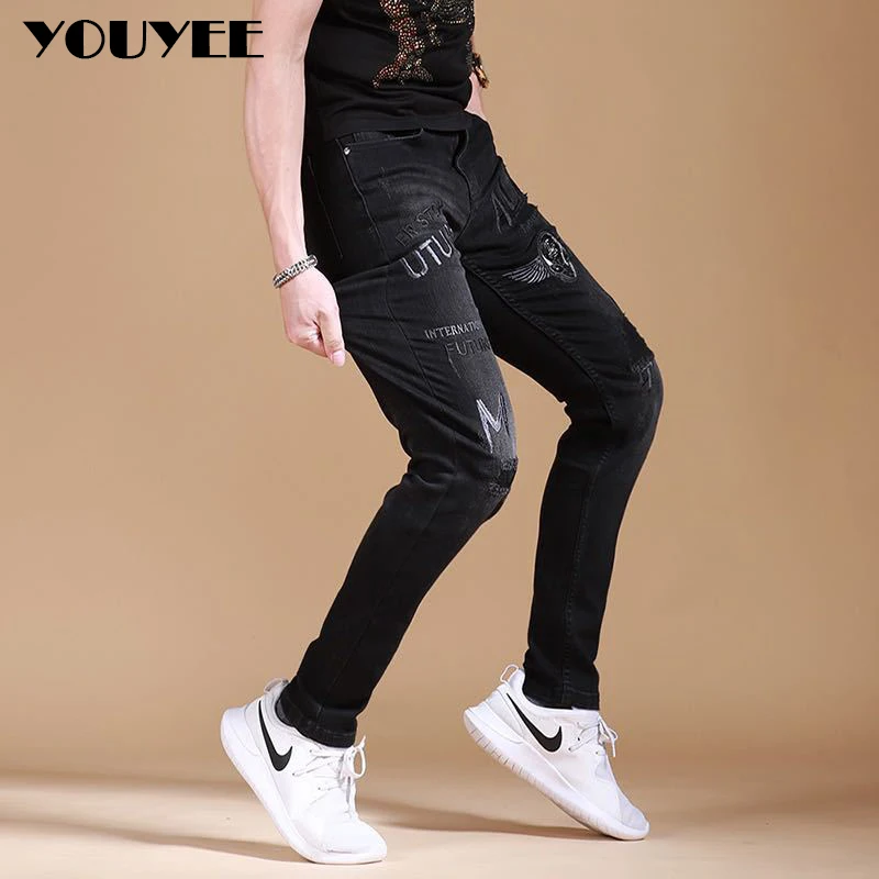 Мужские рваные Стрейчевые джинсы с вышивкой Классические летние зауженные 2020