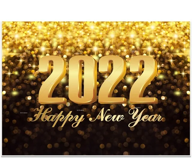 Happy New Year 2022 Theme Backdrop Gold Glitter Ribbon Balloon Champagne Fireworks Christmas Custom Photography Background enlarge