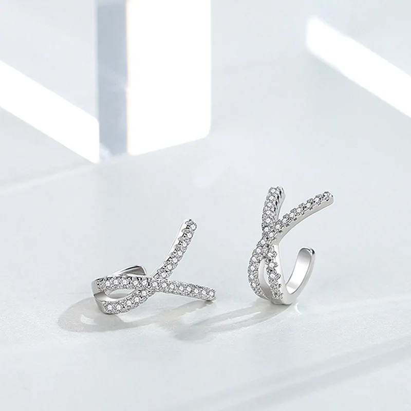 

1 Pcs 925 Sterling Silver Crystal Cross Ear Cuff Clip on Earrings For Women Without Piercing Jewelry eh447